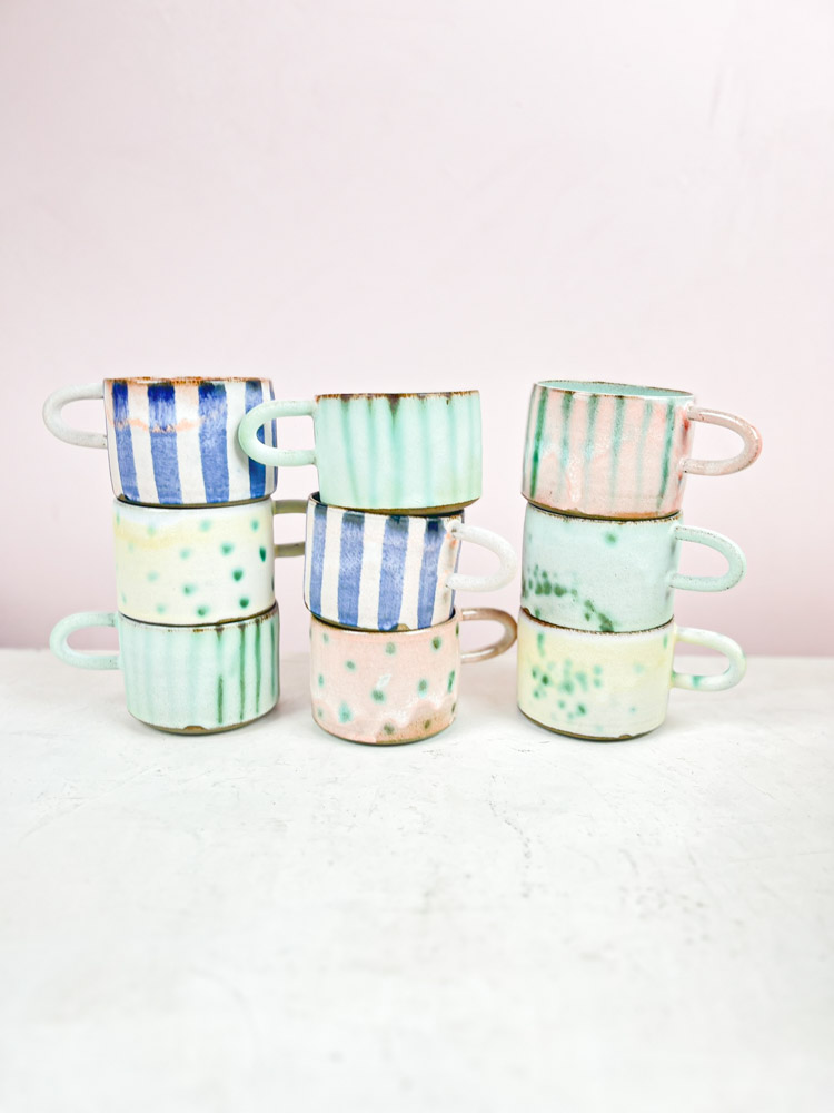 thilde graulund ceramic cups with handle - embossed 200 ml