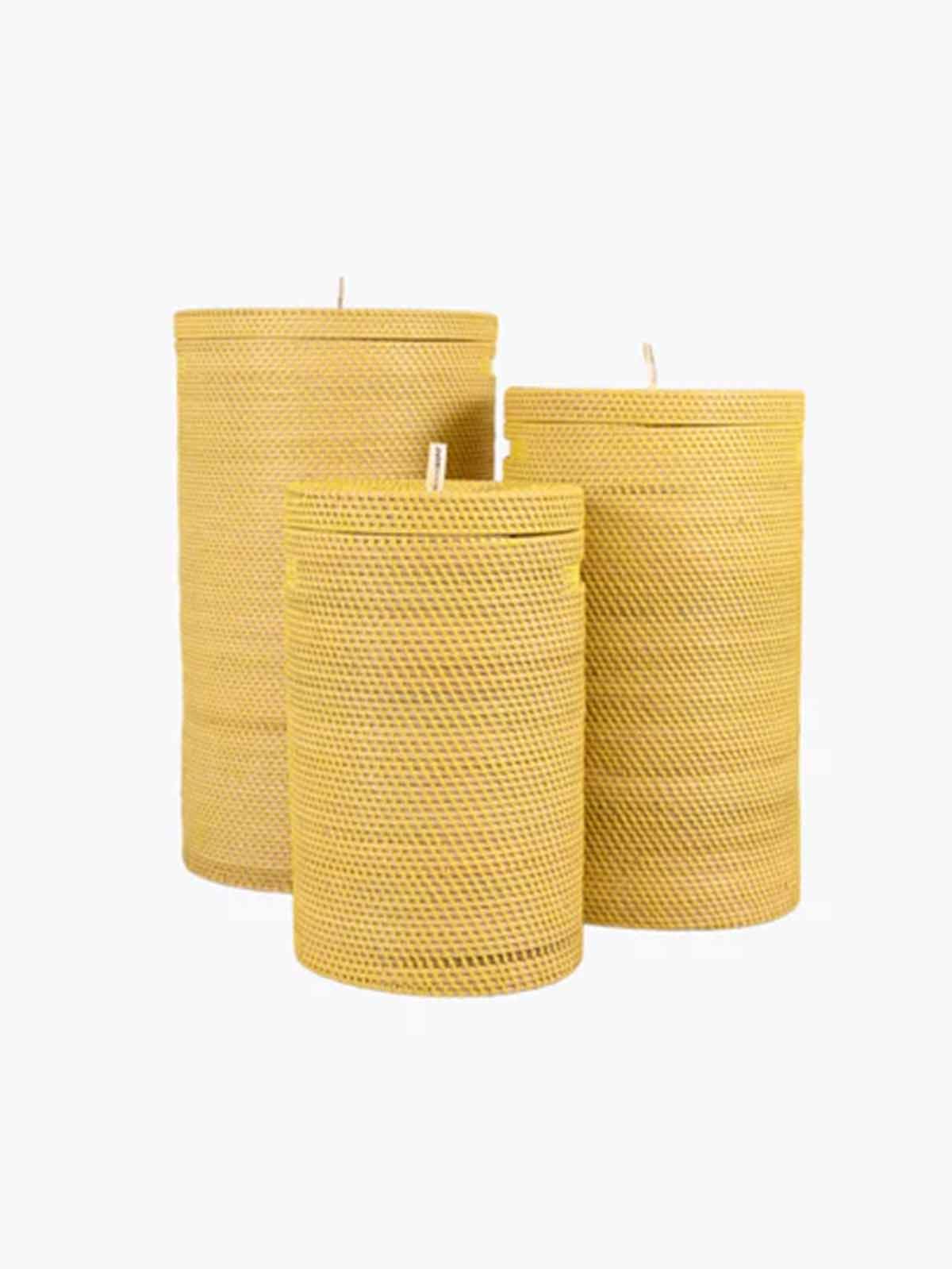 masking pot - storage baskets in bamboo and recycled plastic in yellow