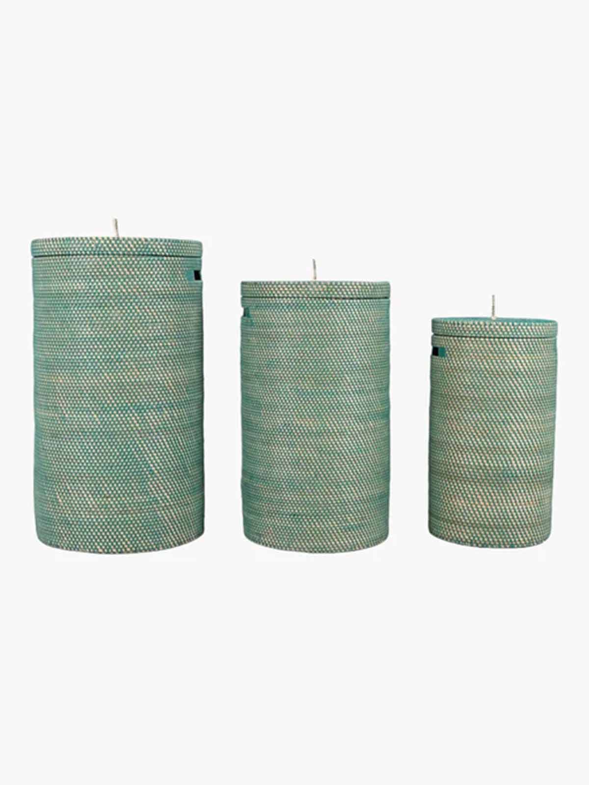 Mask pot - storage baskets in bamboo and recycled plastic in green