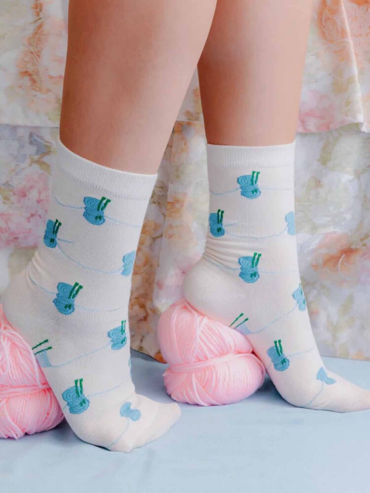 Socks - White with blue knitwear - Picture 4