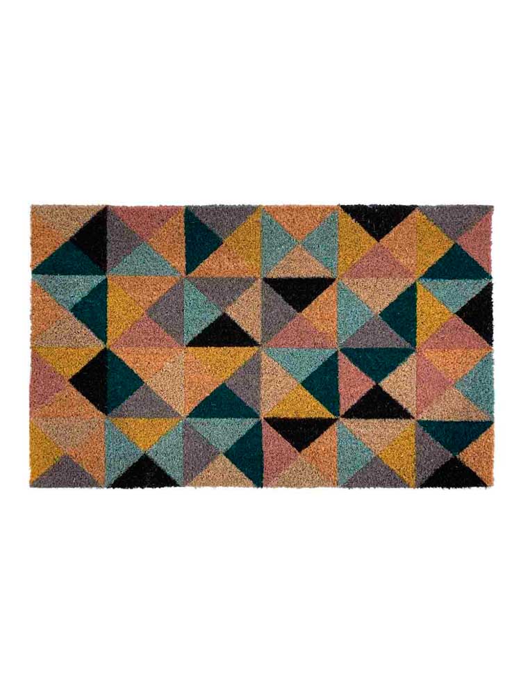 remix by sofie doormat in coconut fibers with a blue pattern