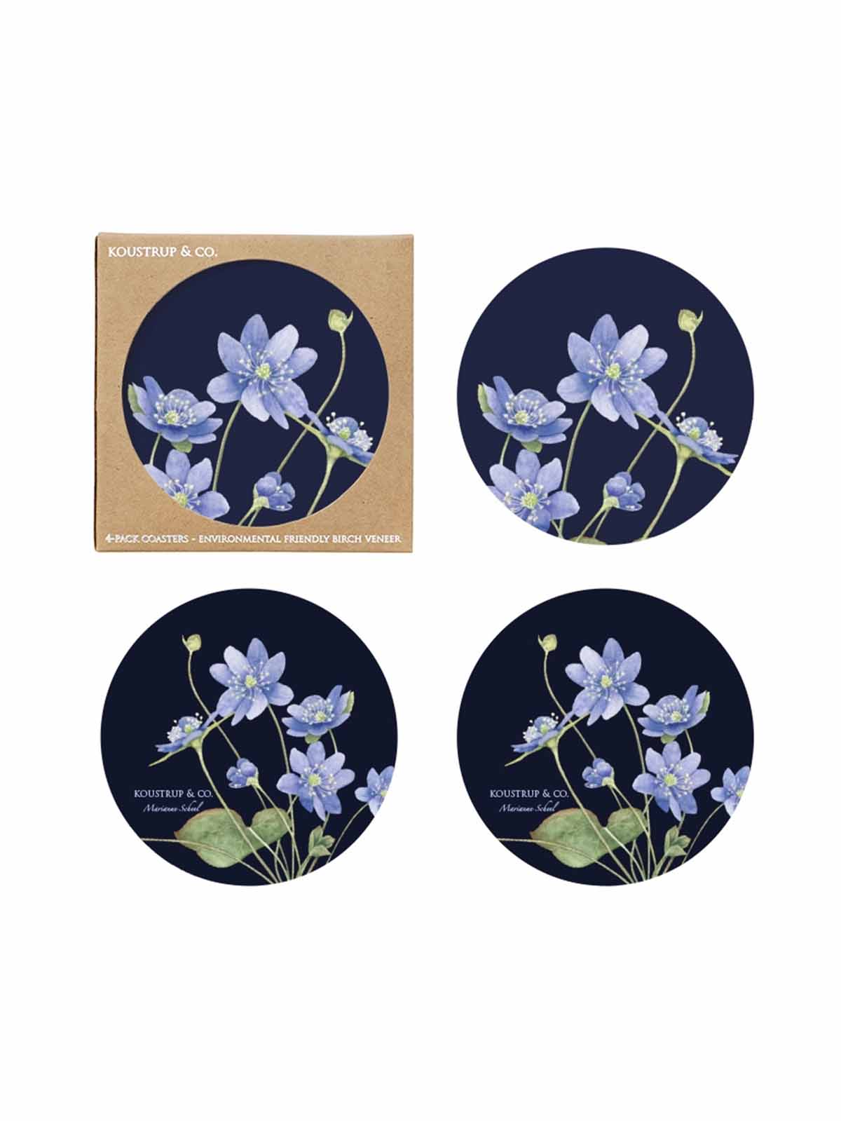 koustrup & coasters black with blue anemones