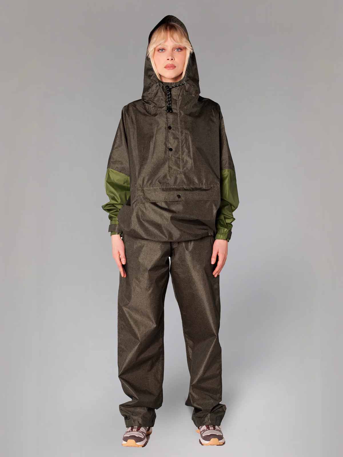 Rain Ice Rain Jacket Olive Green Herringbone