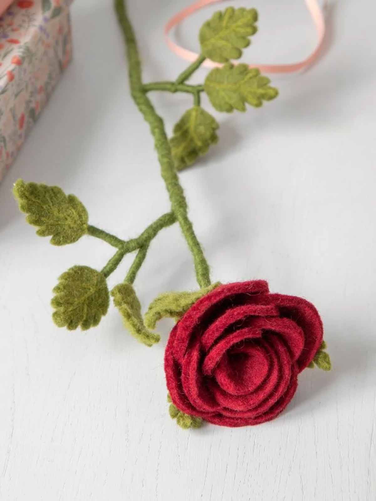 Cream and sif felt flowers - red rose - students rose
