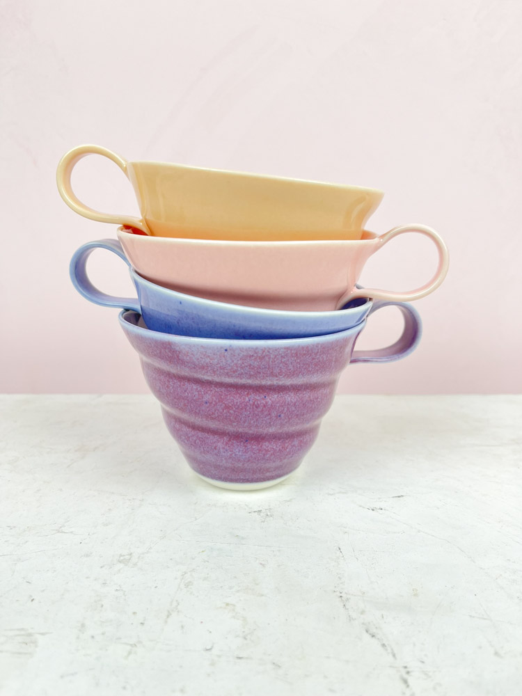 rikke mandelsen ceramic spiral cup with handle in blue, coffee cup in porcelain, remix by Sofia.