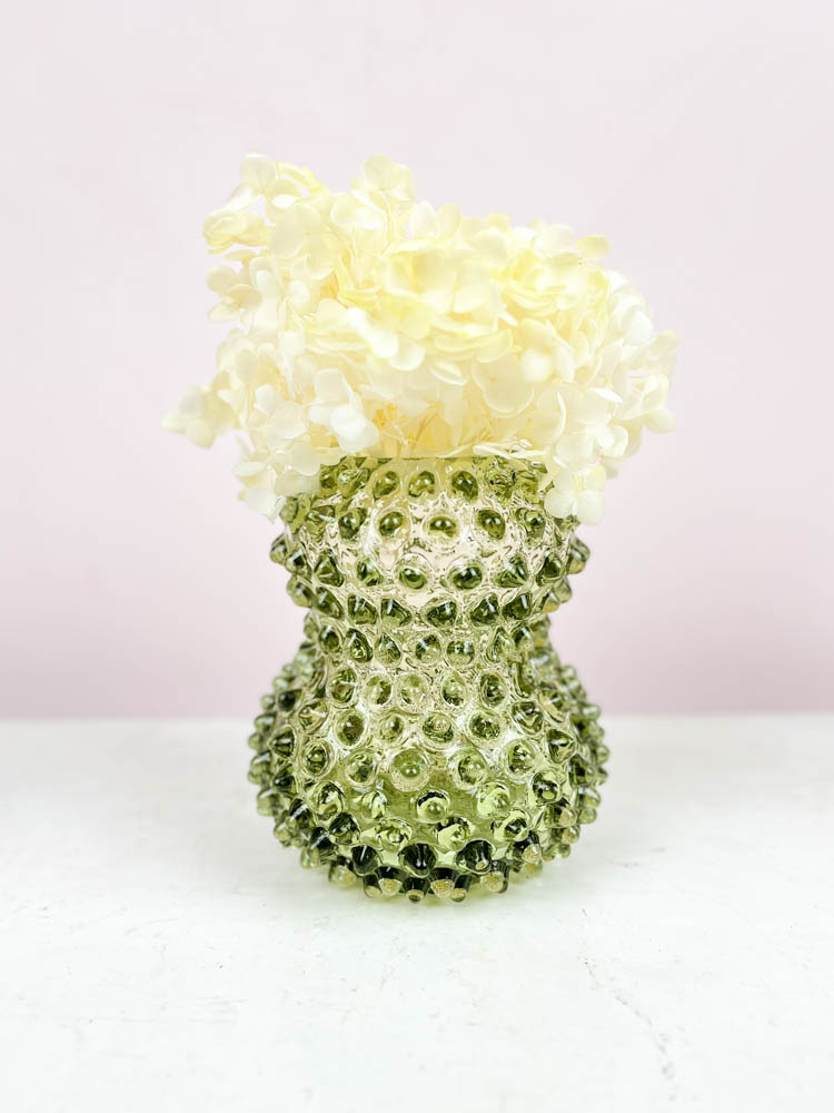 Anna von Lipa birdie vase in olive green in hedgehog glass