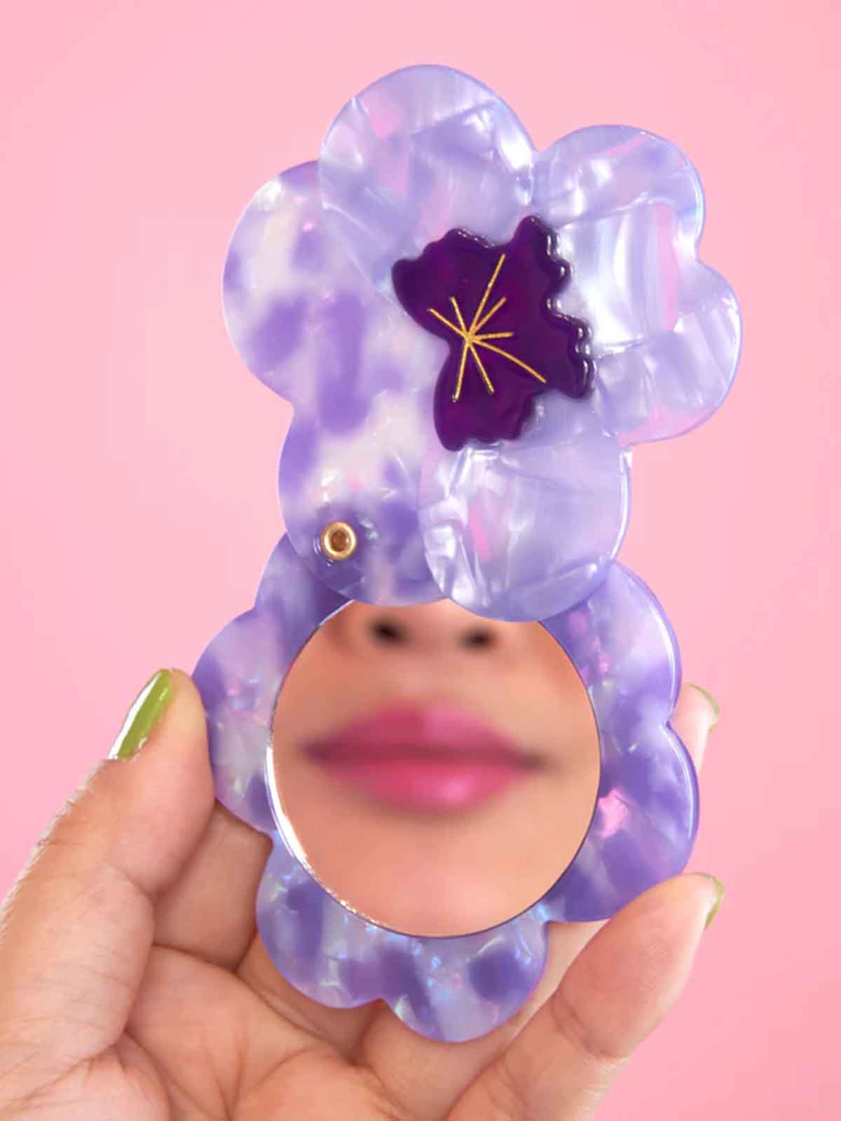 cou cou suzette make-up mirror for the bag or make-up purse l pansies in purple