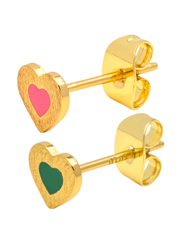 lulu copenhagen earring - gold heart with pink and green