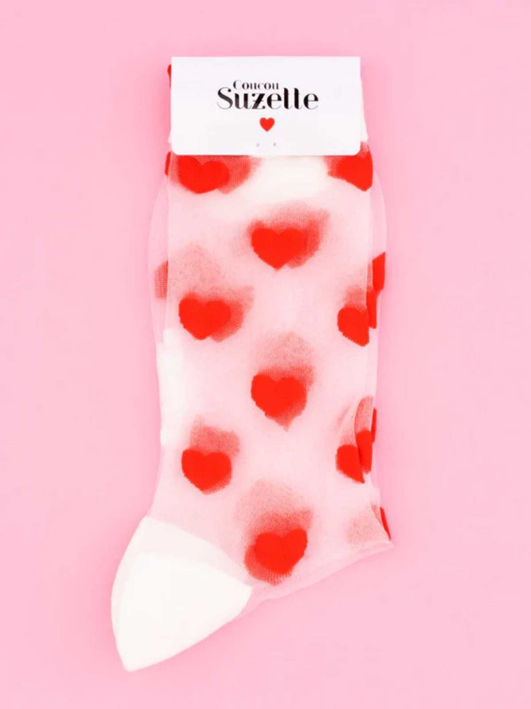 cou cou suzette stockings transparent with red hearts