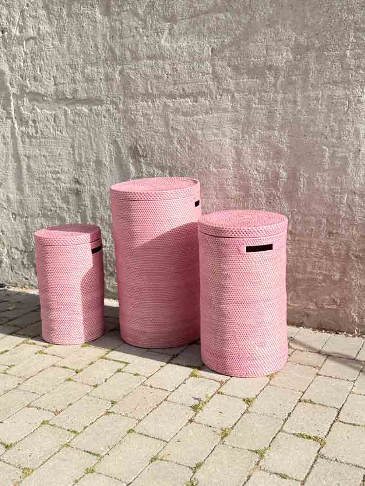 mask end pot baskets with lids in pink, small, medium and large