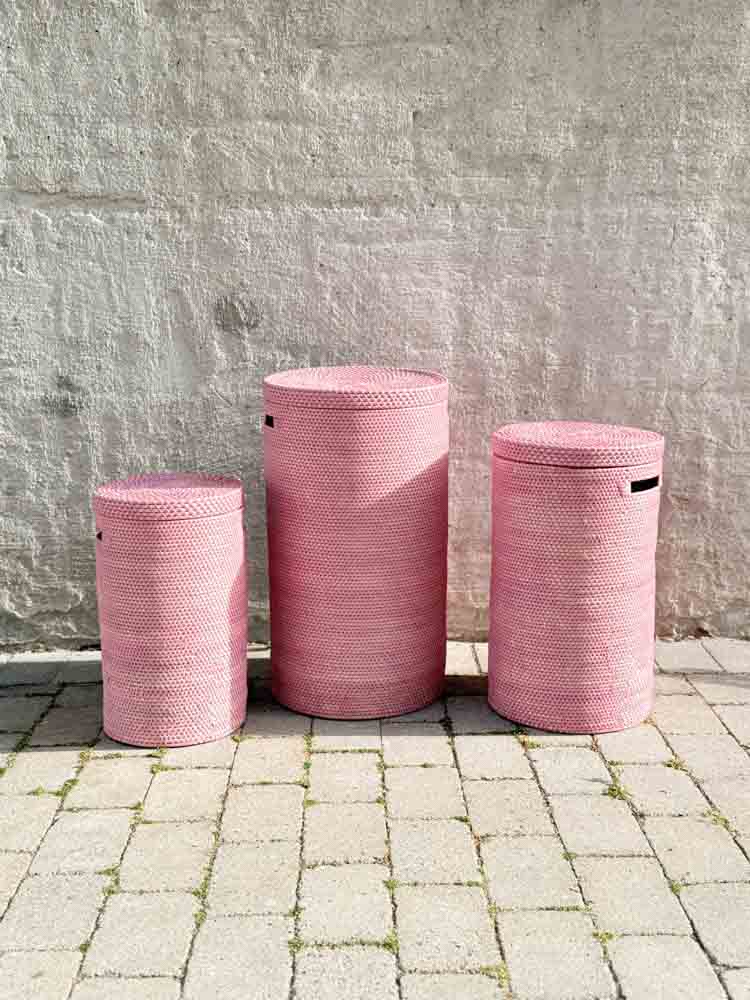 mask end pot baskets with lids in pink, small, medium and large