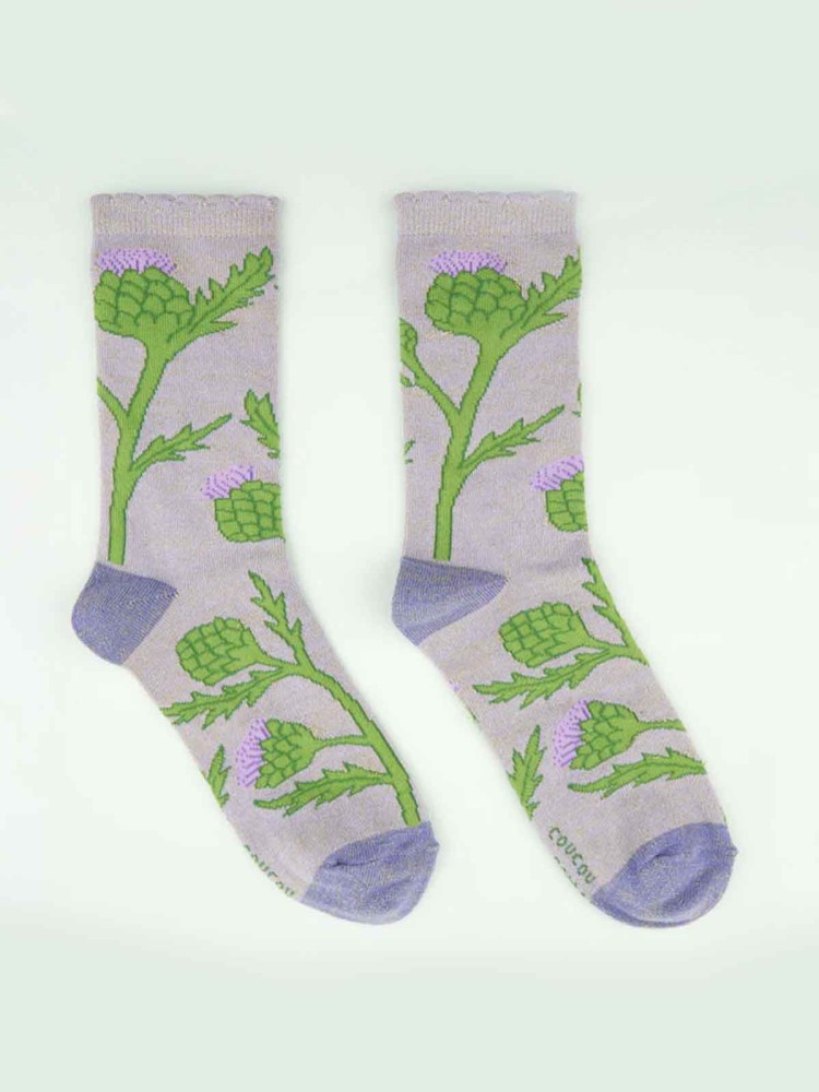 cou cou suzette in purple cotton with artichokes