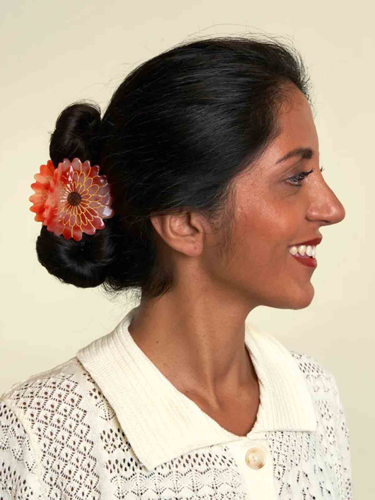 cou cou suzette hair clip stand dahlia in orange red