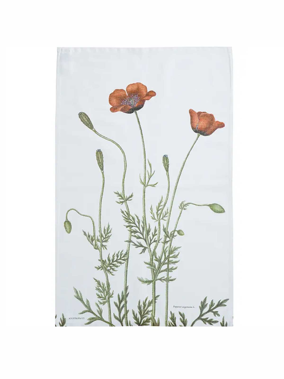 koustrup & co tea towel with large poppy in organic cotton