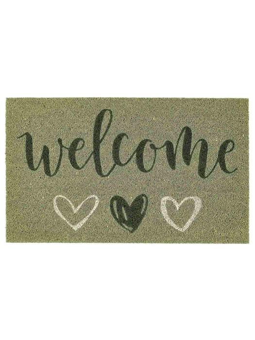 doormat in coconut fibre in light green with welcome