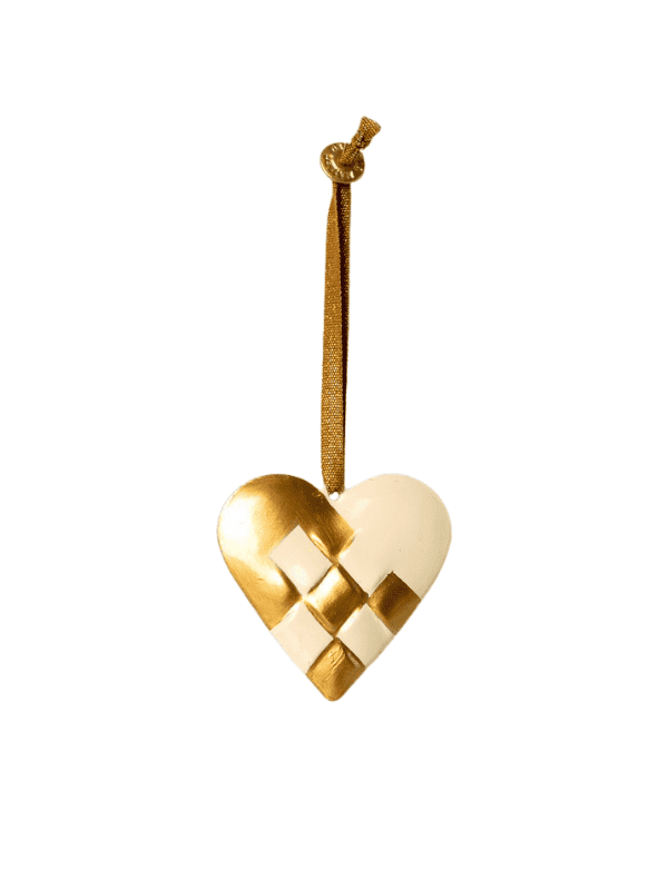 Metal ornament - Large braided heart in gold
