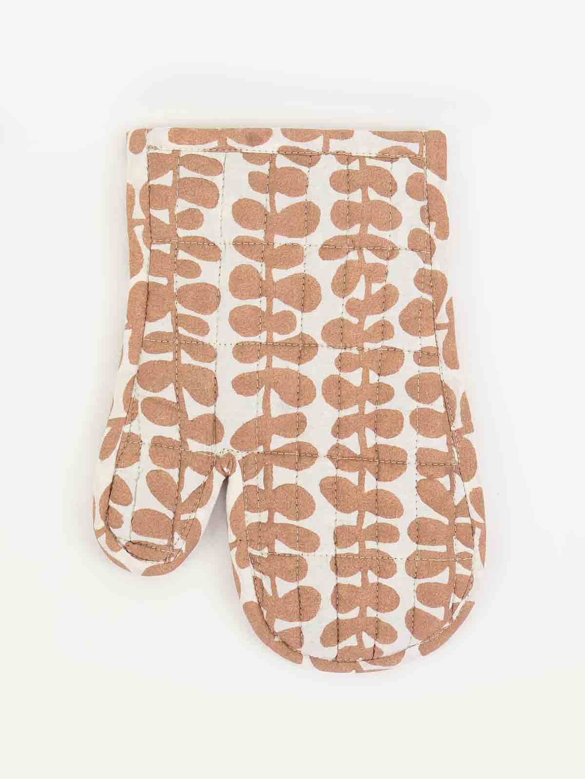 Oven glove - Foliage (white with pink pattern)
