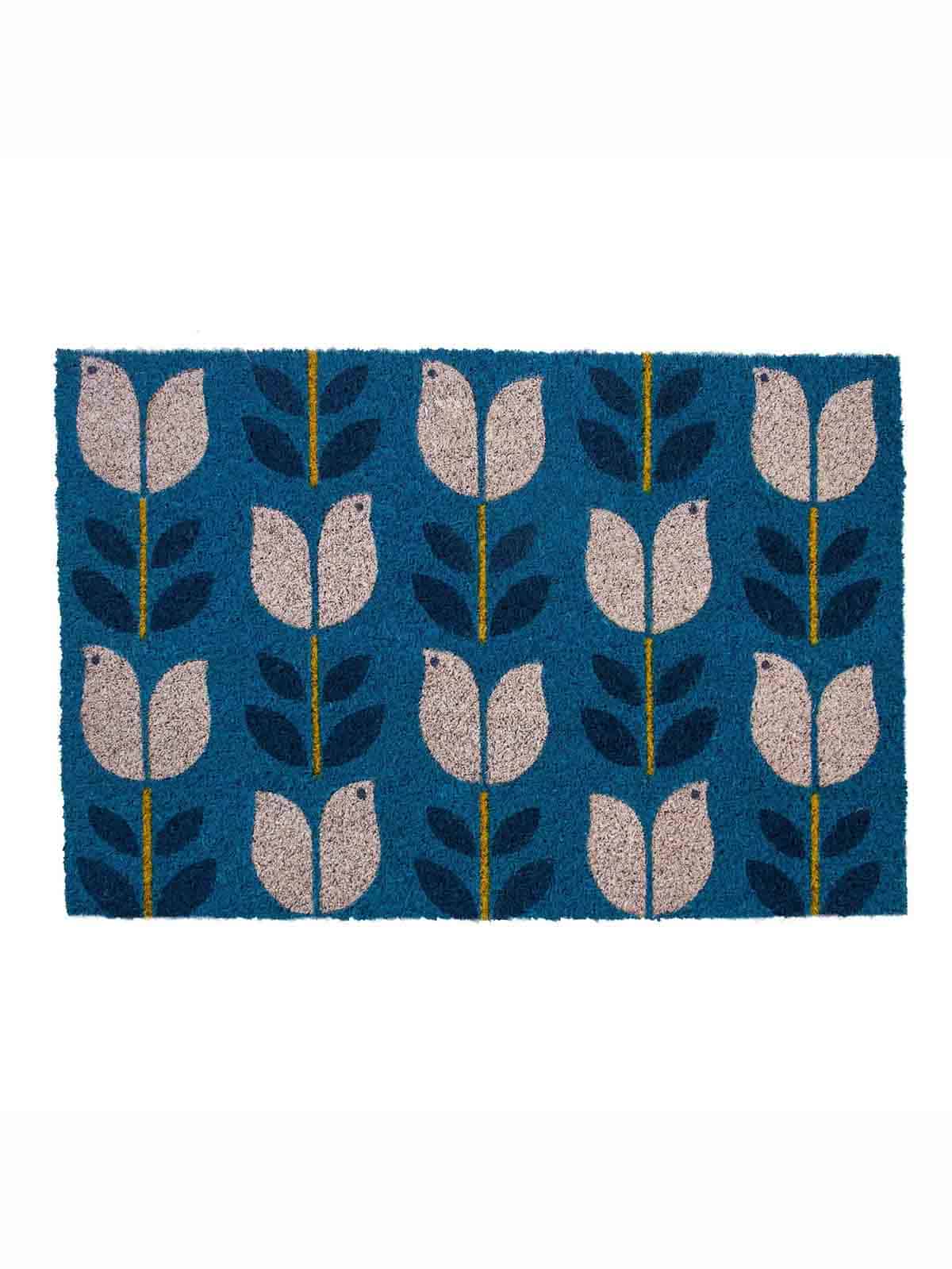 doormat - blue with white flowers and birds