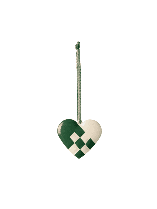 Metal Ornament - Small braided heart in green and off-white