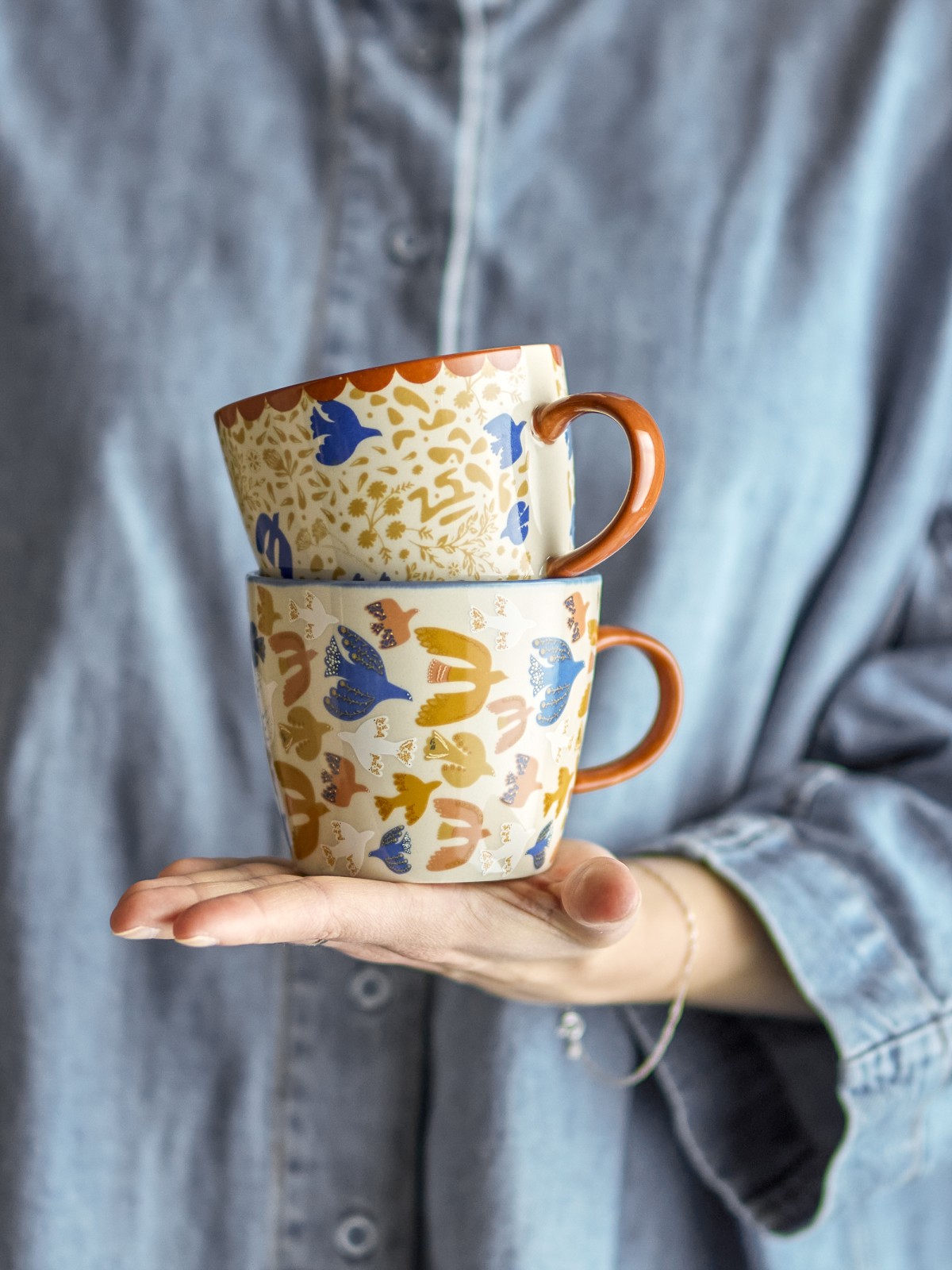 Set of 2 cups (380 ml) - Anniversary with fugle patterns