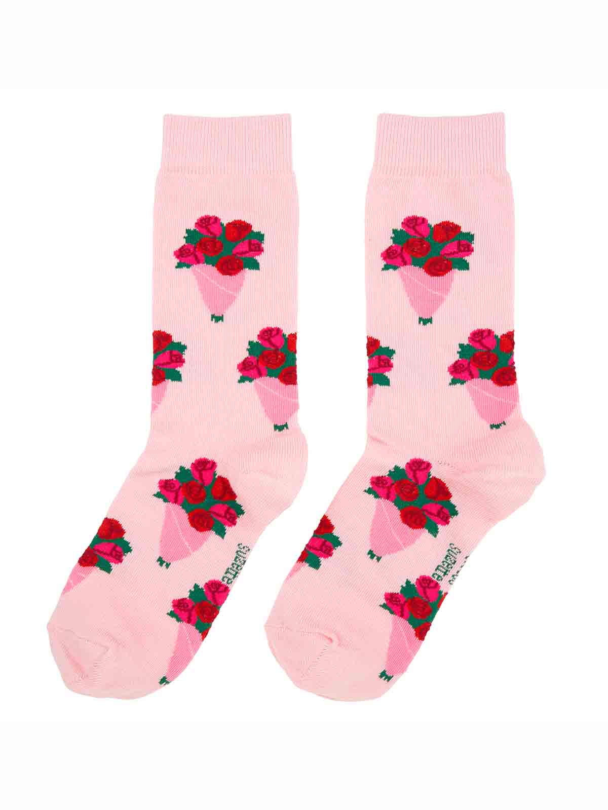 cou cou suzette socks in cotton pink with red roses