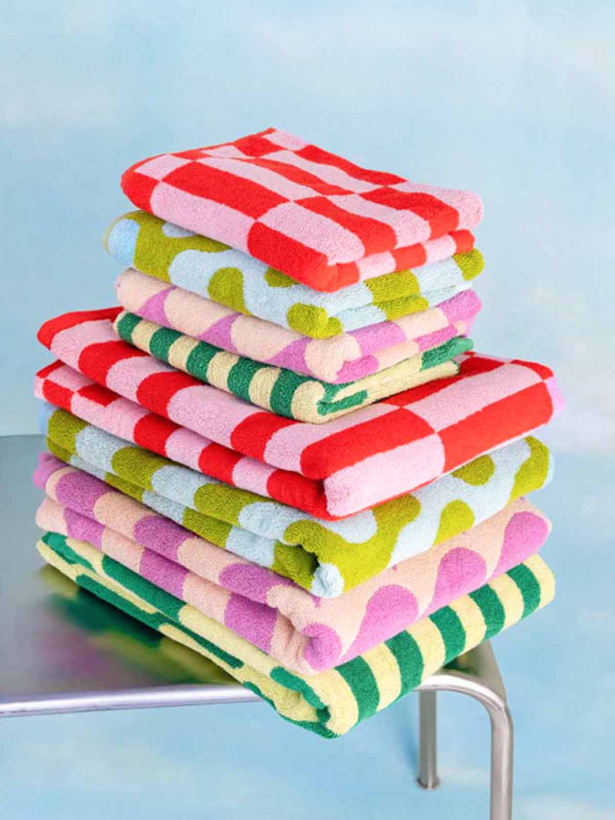 Spanish tarta gelantina towels, colourful and patterned towels from remix by Sofia.
