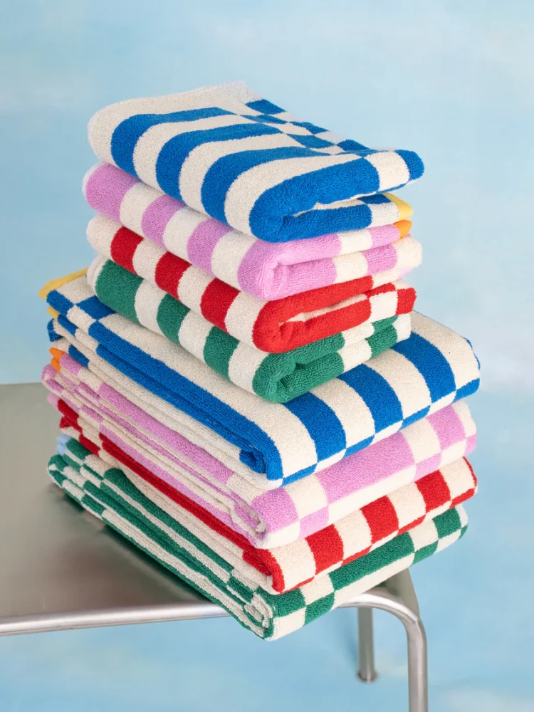 Spanish tarta gelantina towels, colourful and patterned towels from remix by Sofia.