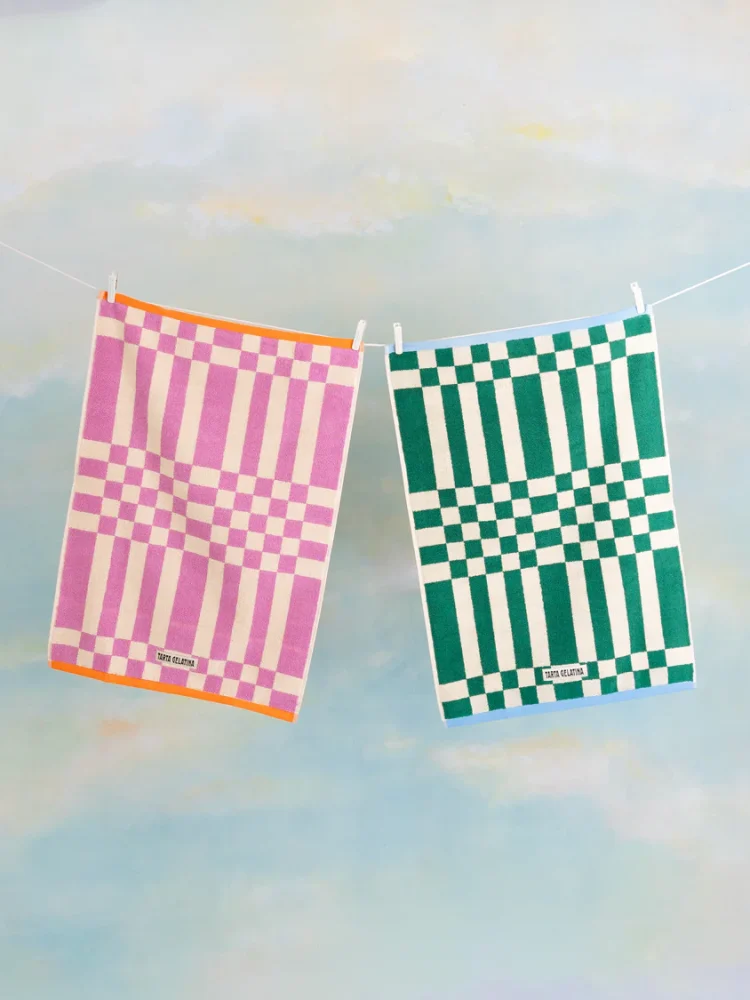 Spanish tarta gelantina towels, colourful and patterned towels from remix by Sofia.