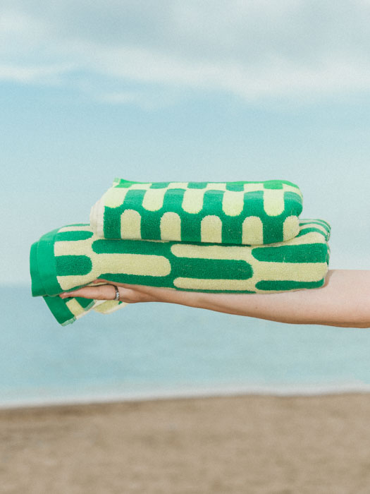 Spanish tarta gelantina towels, colourful and patterned towels from remix by Sofia.