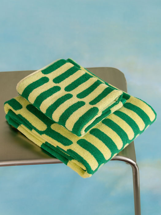 Spanish tarta gelantina towels, colourful and patterned towels from remix by Sofia.