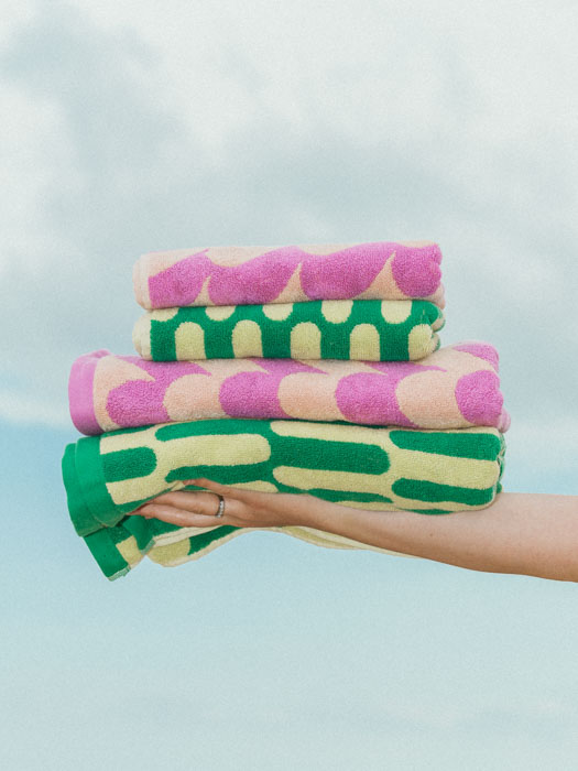 Spanish tarta gelantina towels, colourful and patterned towels from remix by Sofia.