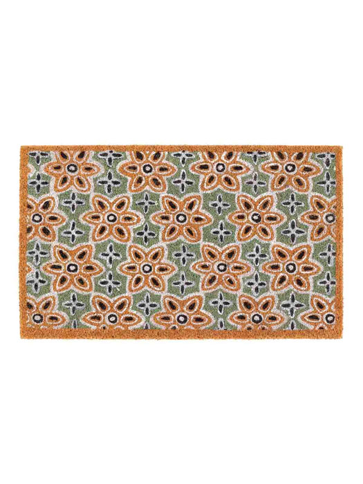 doormat with green and gold pattern