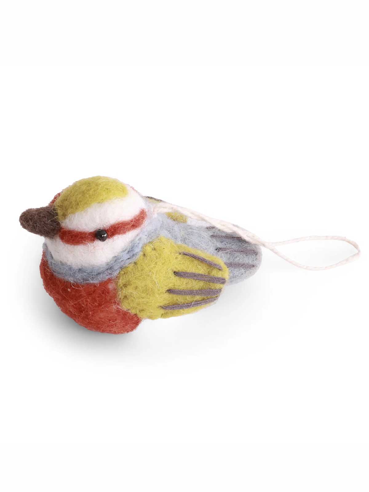Gry & Sif - Felt bird " Silver eye" in red, blue and olive