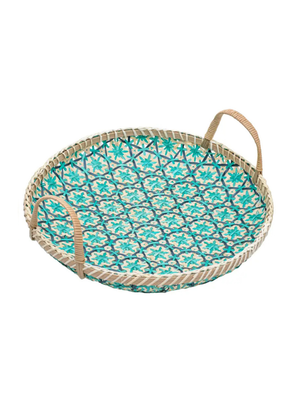 Tray with handle in bamboo 36 cm - turquoise colors
