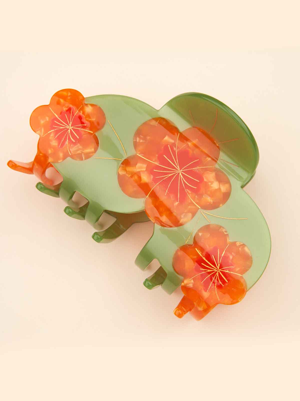 Hair clip "maxi" – Plate stickers orange flowers
