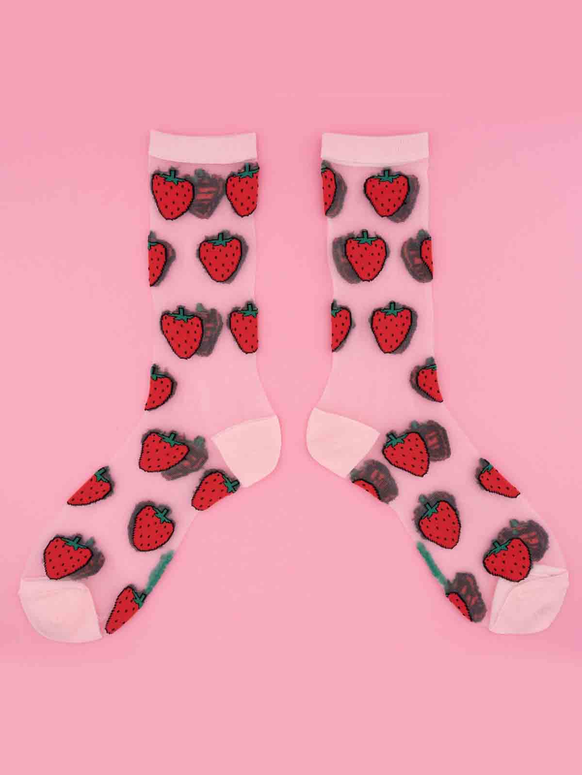 Socks - Transparent with strawberries