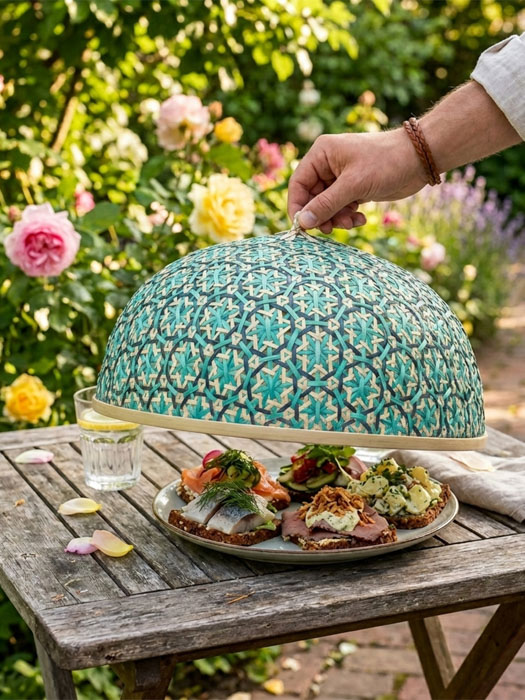 Alternative view of Fluenet in bamboo 34 cm - turquoise colours