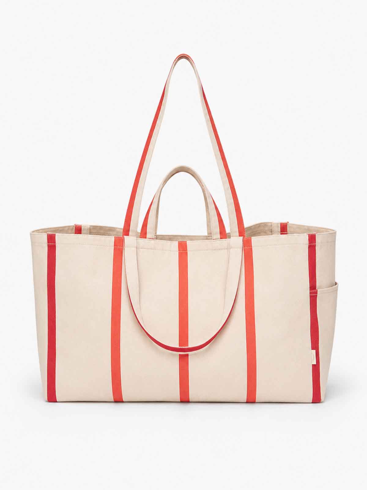 Alternative view of Large canvas bag (62 x 34 cm) - Cream with red stripes