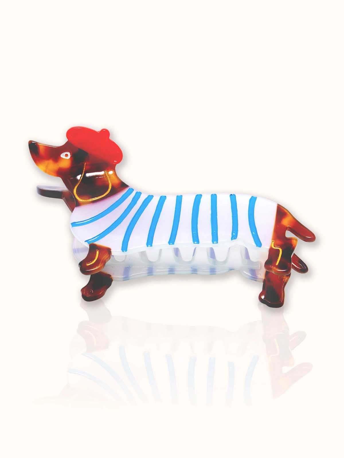 Hair clip - dachshund in a French outfit