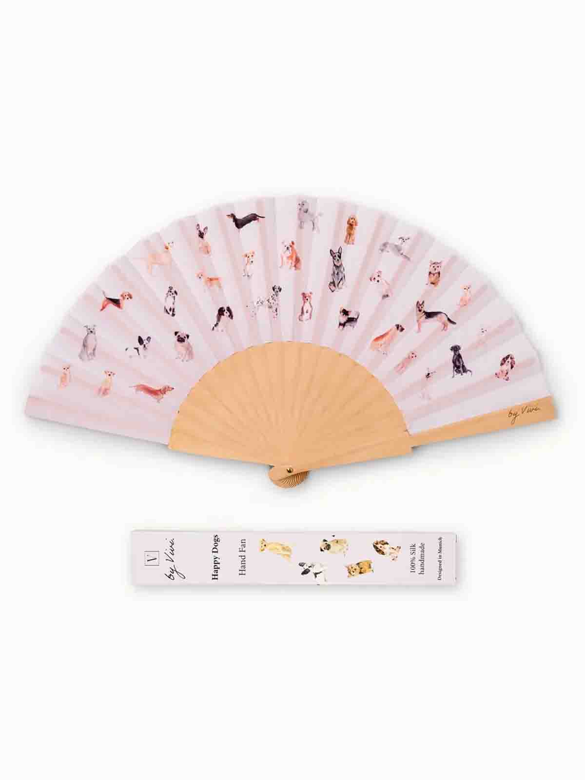 Fan in wood and vegan silk – "Dog lover"