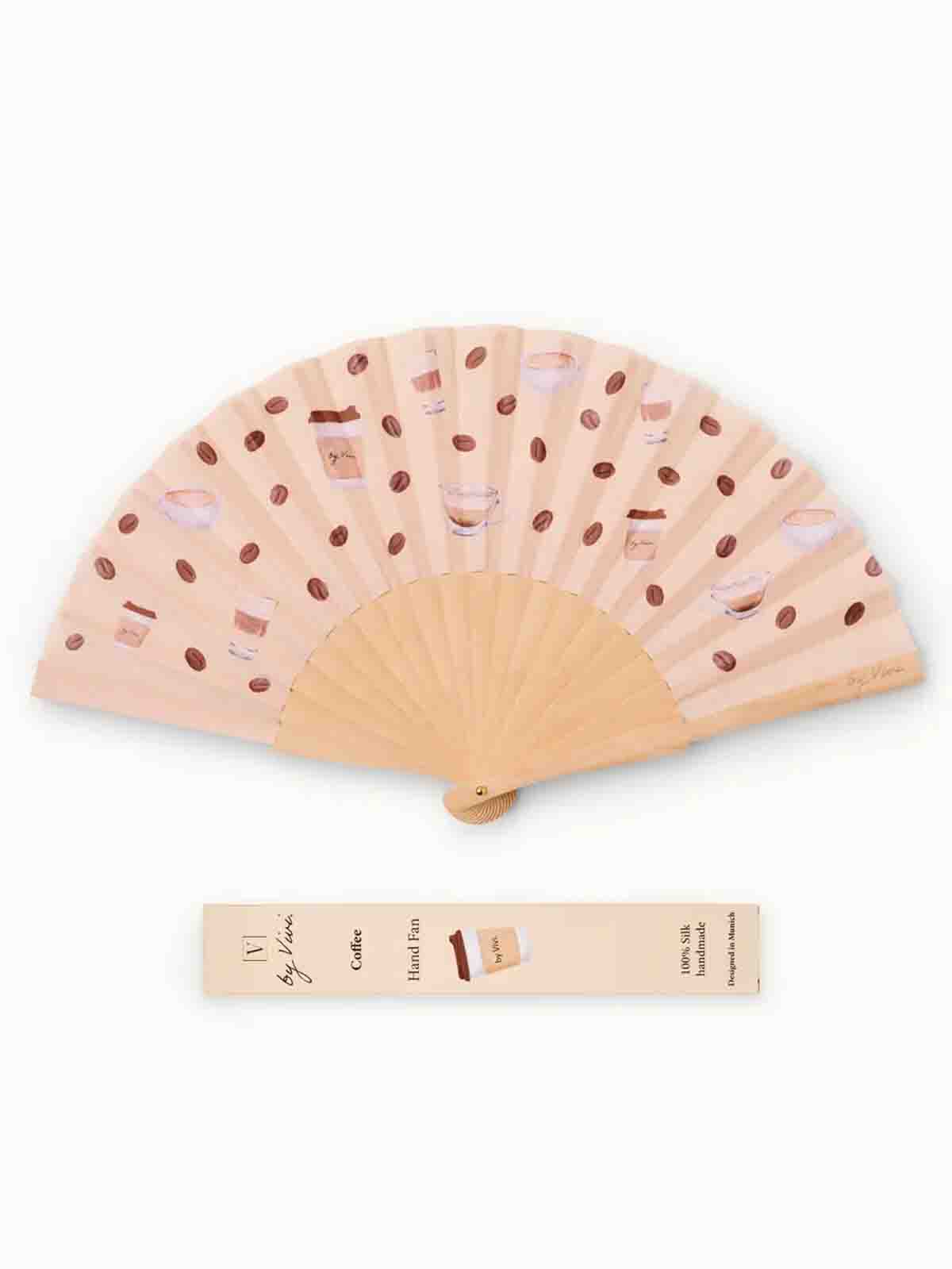 Alternative view of Fan in wood and vegan silk – " coffee and coffee beans"