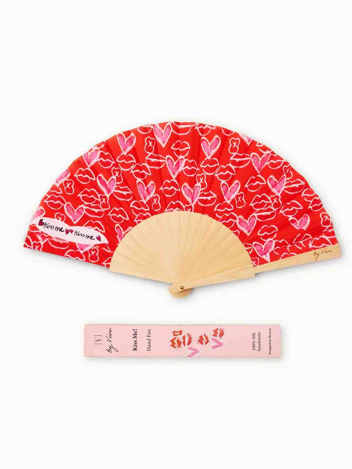 Alternative view of Fan in wood and vegan silk – "Kiss me"