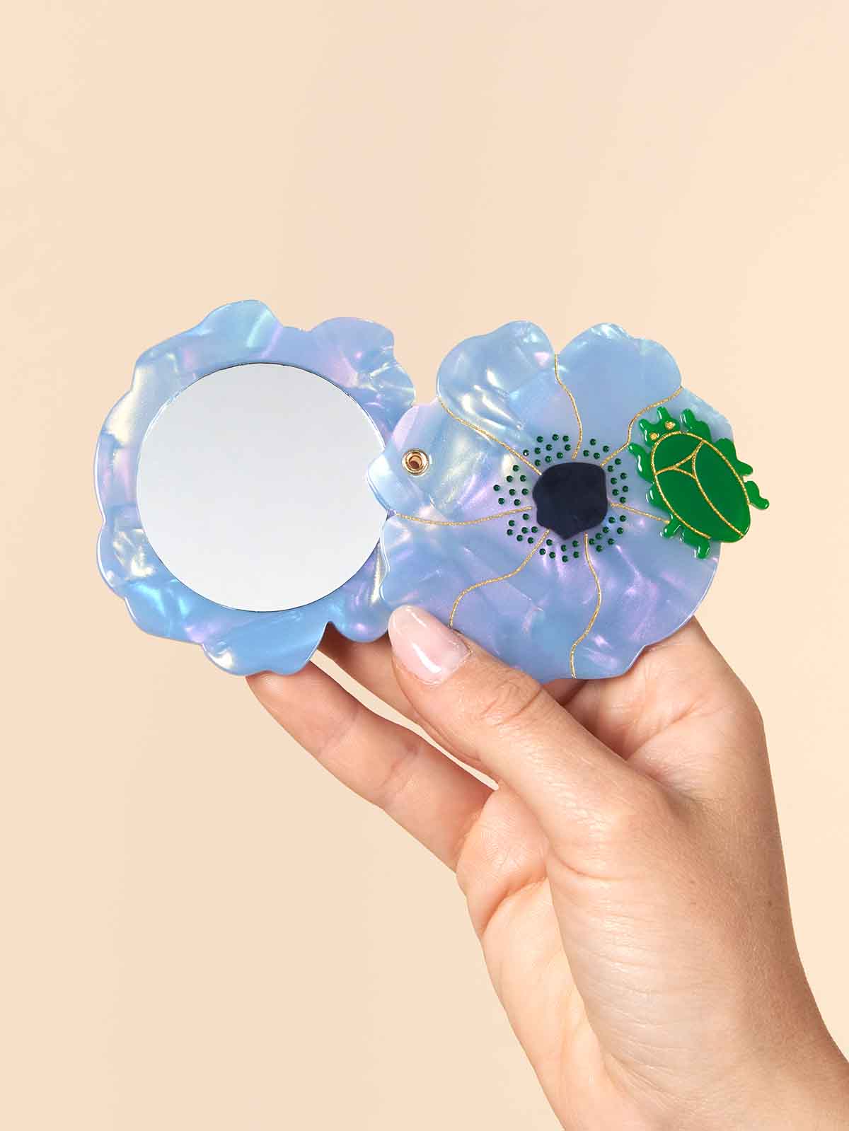 Mirror for the make-up purse - Blue flower