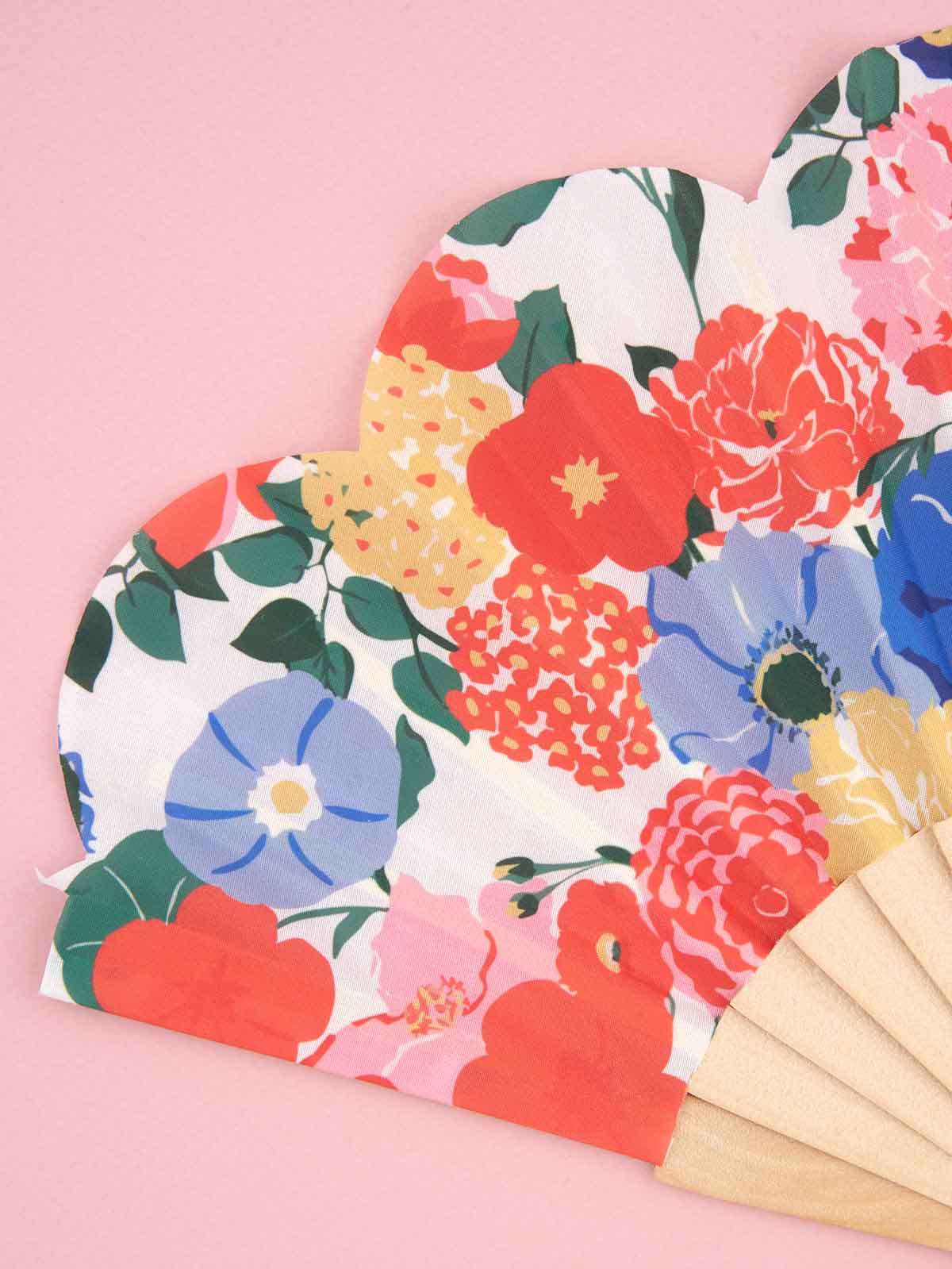 Fan - Off-white with flowers in red and blue - Picture 3