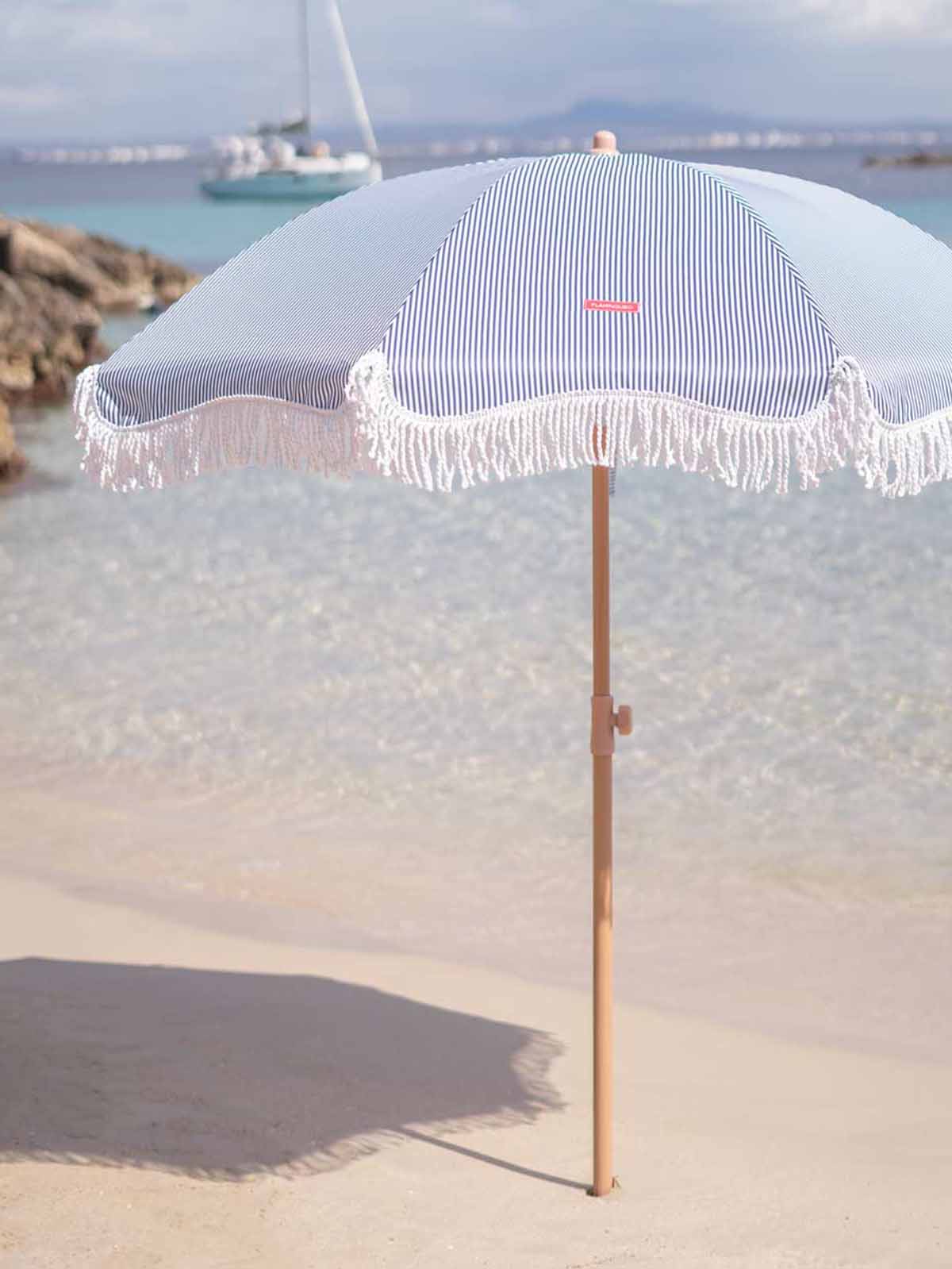 Beach umbrella with UV protection - Blue striped - Picture 5