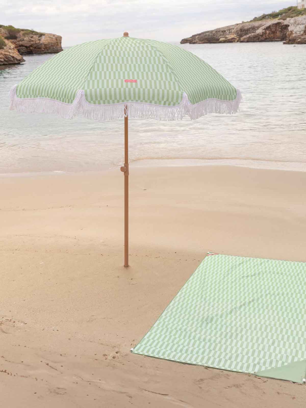 Beach umbrella with UV protection - Striped green and white