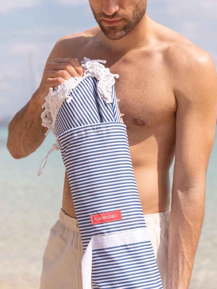 Beach umbrella with UV protection - Blue striped - Picture 11