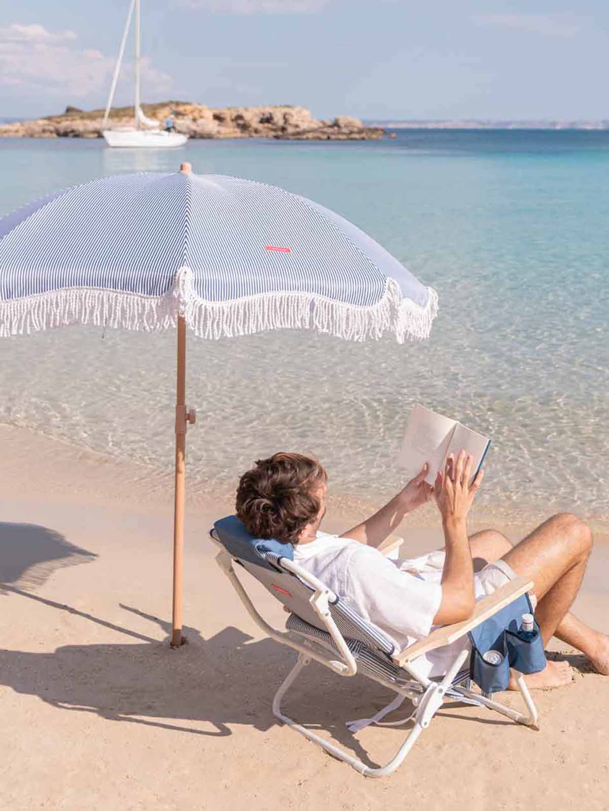 Beach umbrella with UV protection - Blue striped - Picture 12