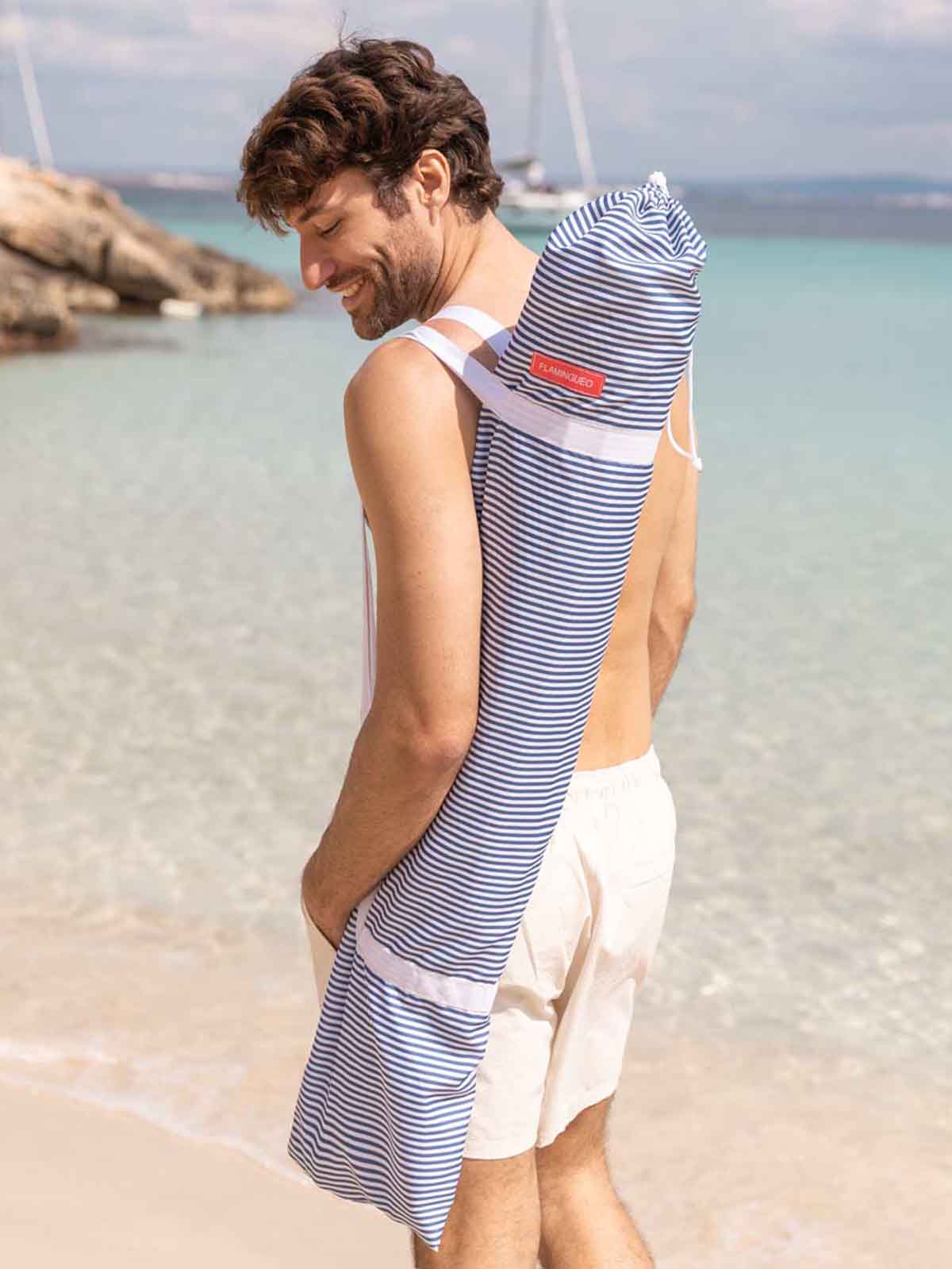 Beach umbrella with UV protection - Blue striped - Picture 4