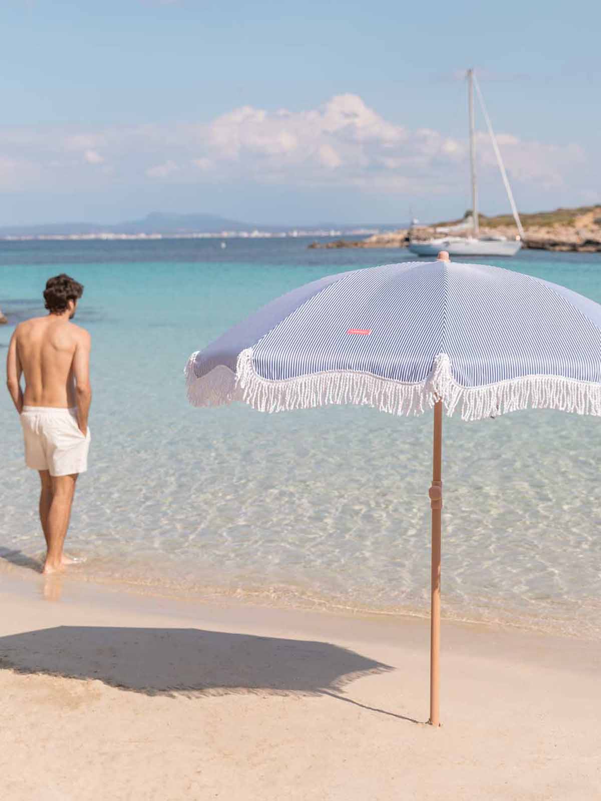 Beach umbrella with UV protection - Blue striped - Picture 7